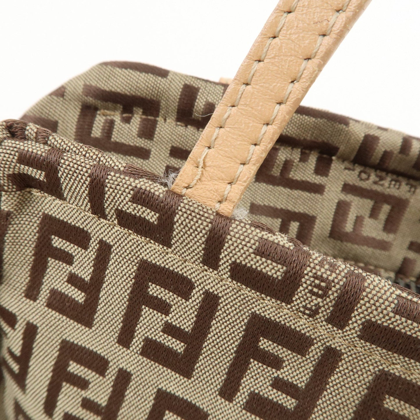 FENDI Zucchino Canvas Leather Mini Hand Bag Beige Brown 8N000