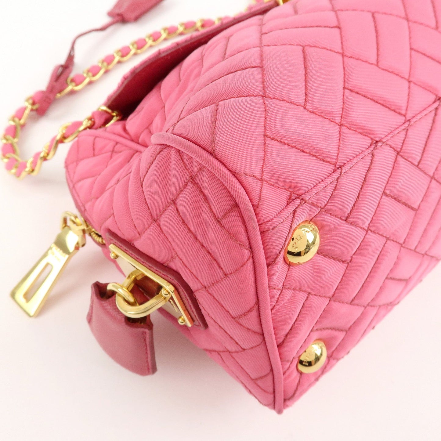 PRADA Nylon Leather Chain Shoulder Bag Pink BR4965