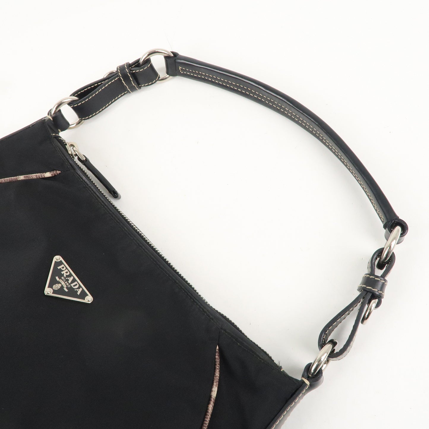 PRADA Nylon Leather One Shoulder Bag NERO Black