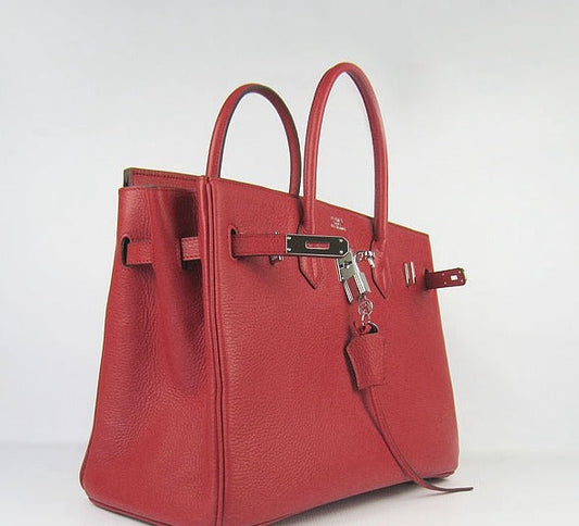 Hermes Birkin 35cm Togo Leather Handbags Red Silver