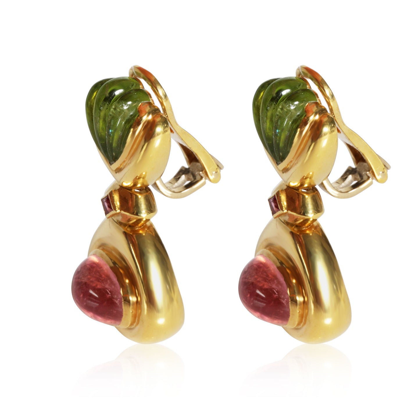 18K Yellow Gold Roberto Legnazzi Pink/Green Tourmaline Clip On Earrings