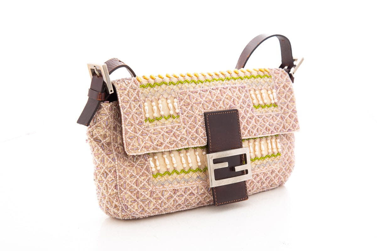 Fendi Pink & Multi Color Beaded Silk Baguette