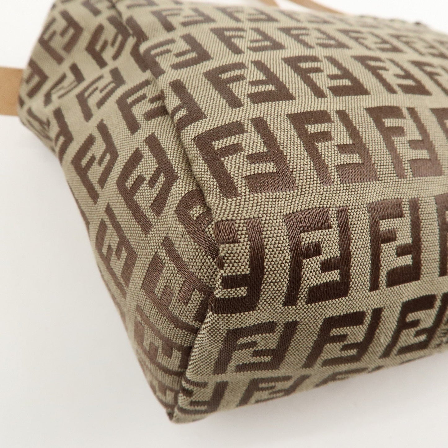 FENDI Zucchino Canvas Leather Mini Hand Bag Beige Brown 8N000