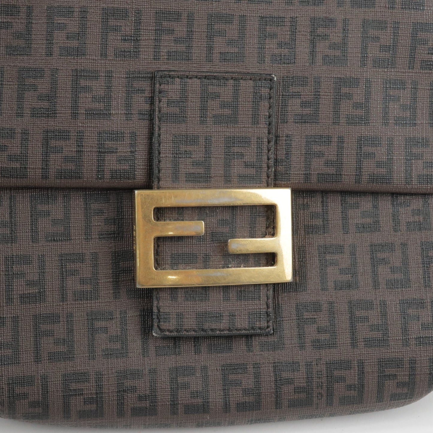 FENDI Zucchino Print PVC Shoulder Bag Brown Black 8BT075