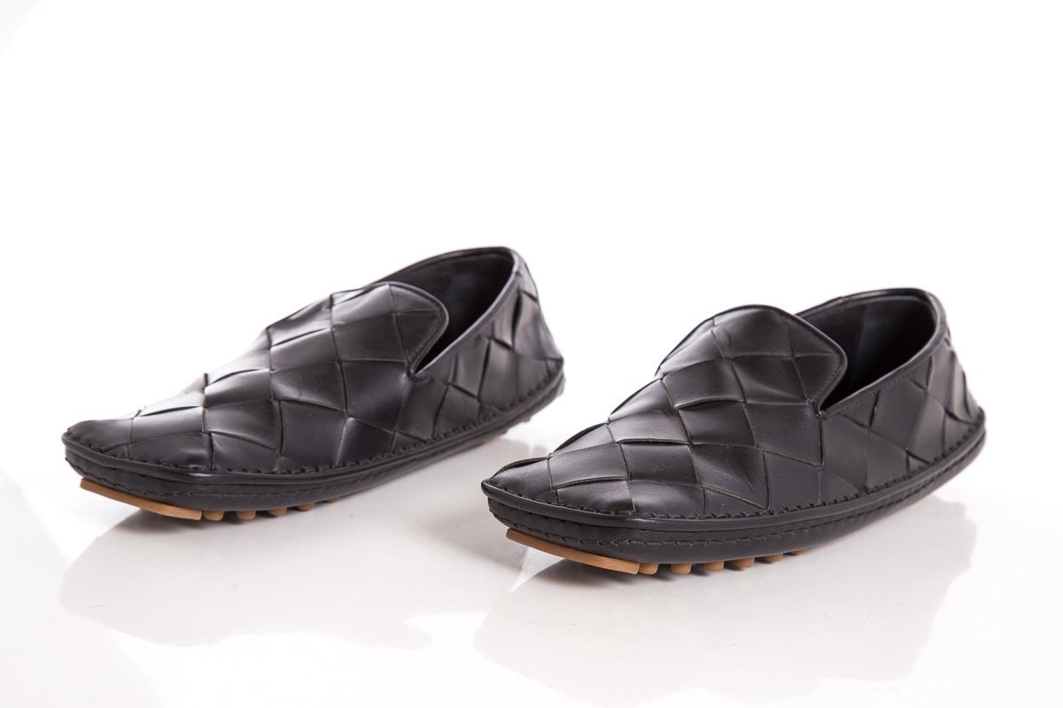 Bottega Veneta Black Square Toe Intrecciato Flats SZ 37