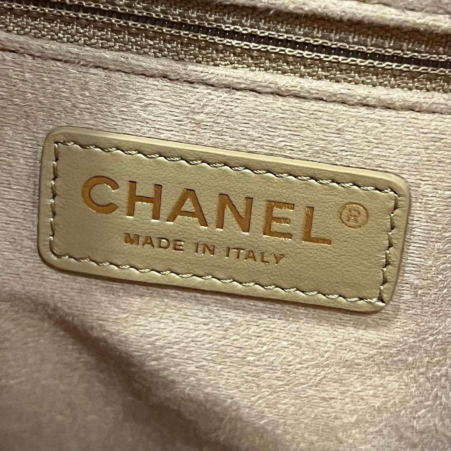 CHANEL Deauville Beige Caviar Leather Drawstring Bucket Bag