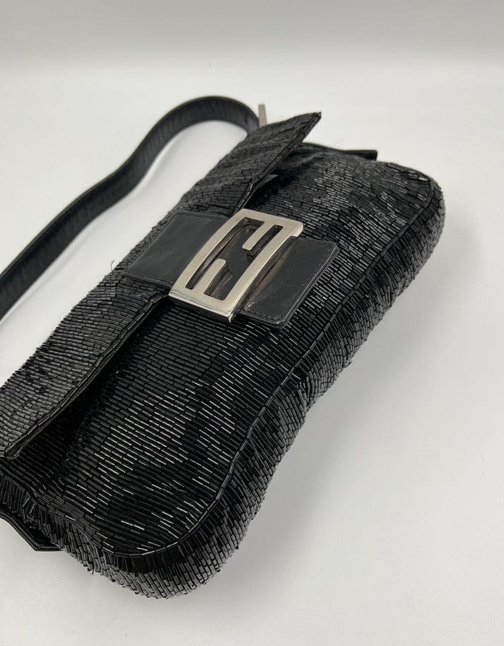 Vintage Fendi Black Beaded Baguette Bag