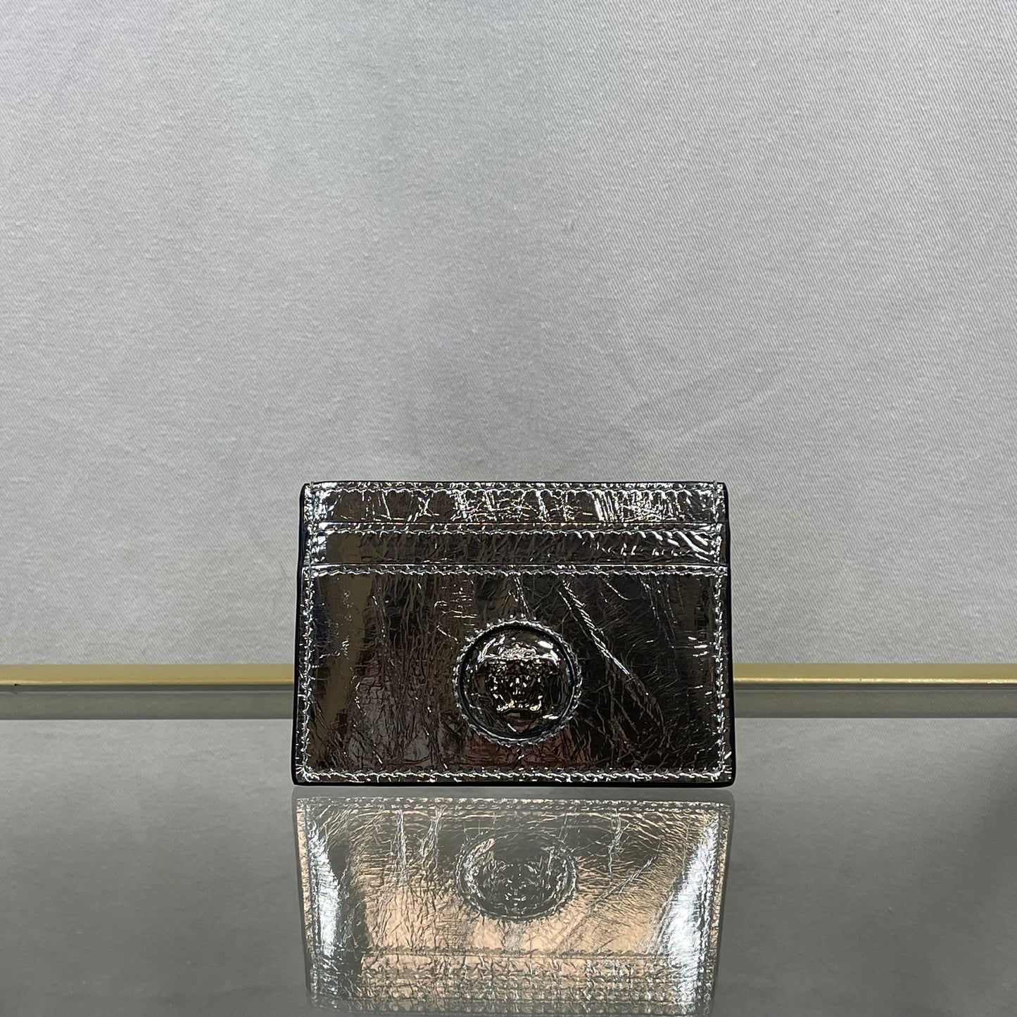 VERSACE Silver Metallic Medusa Card Wallet TS3717