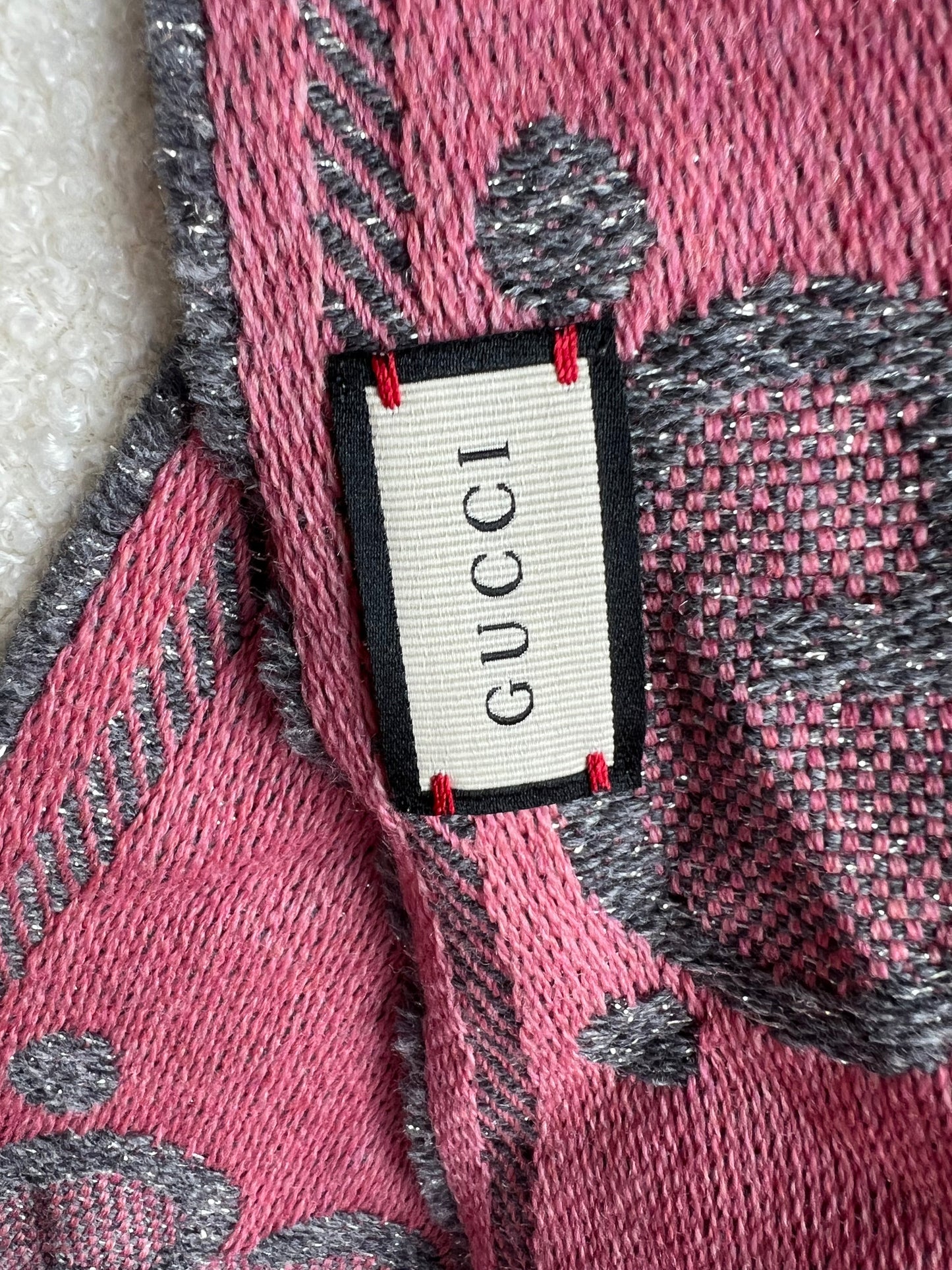 Gucci Grey Pink GG Wool Jacquard Scarf (RRP £365)