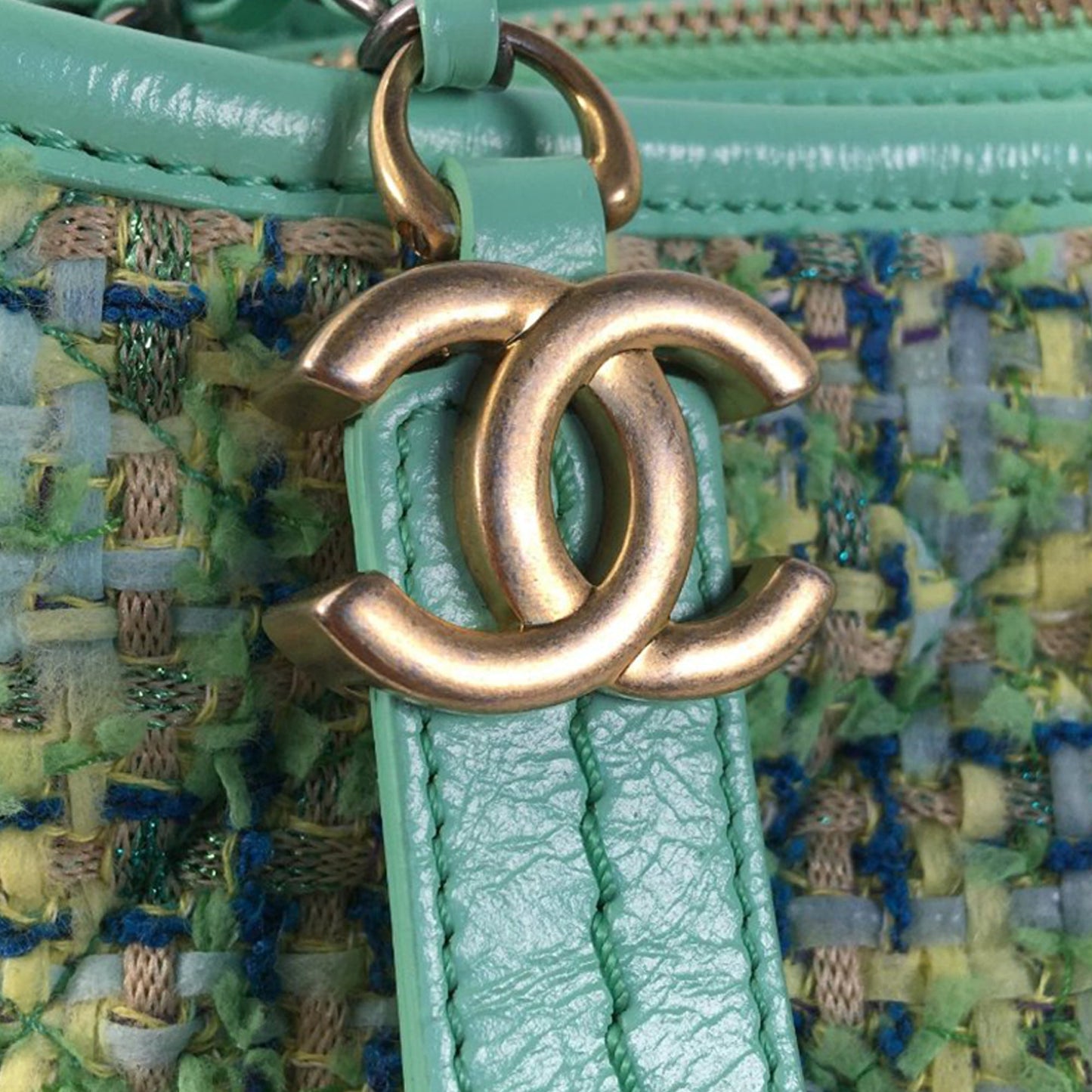 Chanel Gabrielle Medium Green Tweed Gold