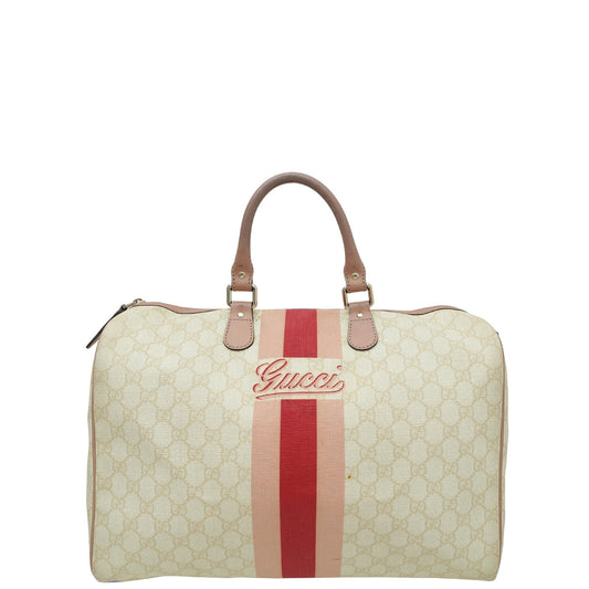 Gucci Beige GG Supreme Script Web Logo Joy Large Boston Bag