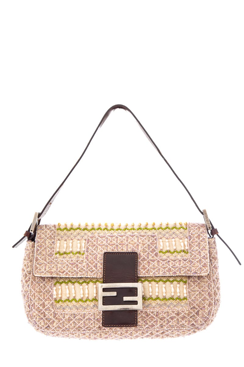 Fendi Pink & Multi Color Beaded Silk Baguette