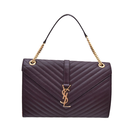 YSL Burgundy Monogram Satchel Bag Large