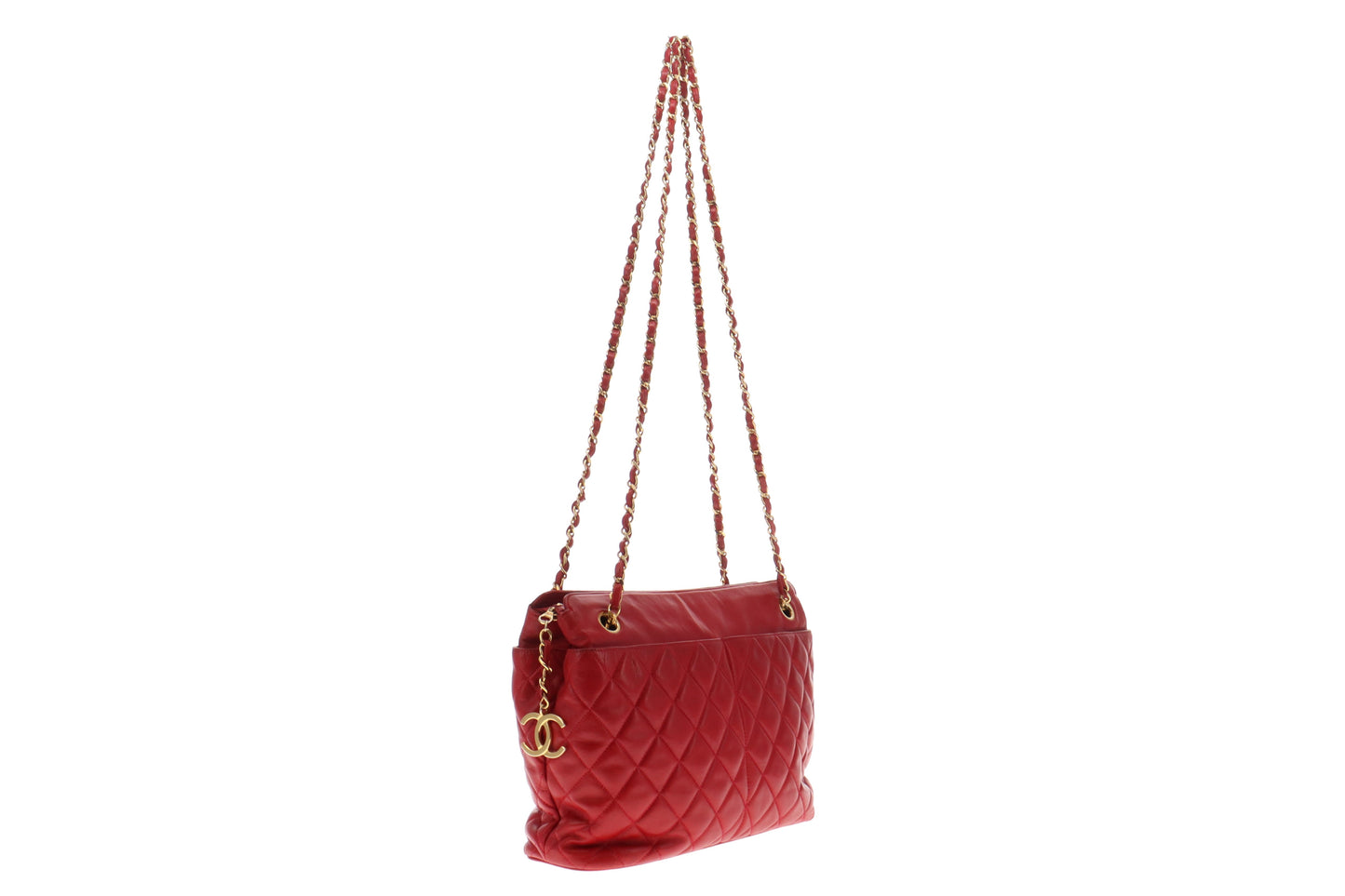 Chanel Vintage Red Lambskin Quilted Shoulder Bag 1989/91