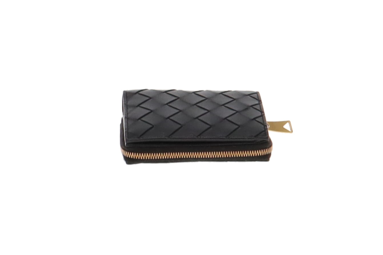 Bottega Veneta Small Intrecciato Compact Wallet Black