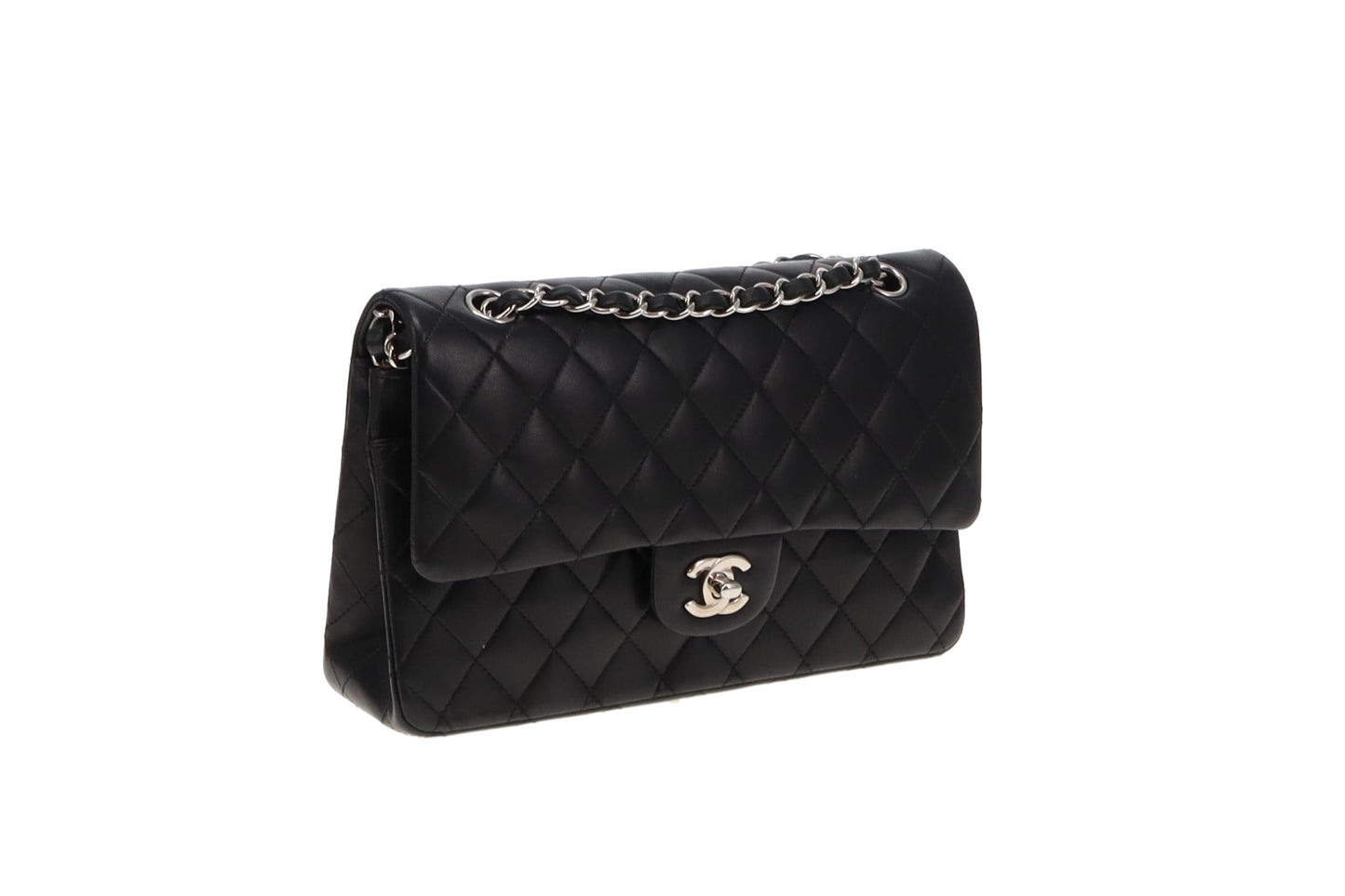 Chanel Black Lambskin and Silver HW Medium Classic Double Flap Bag 2012