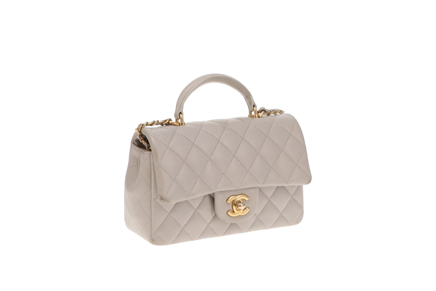 Chanel Grey Lambskin Mini Rectangle with Top Handle