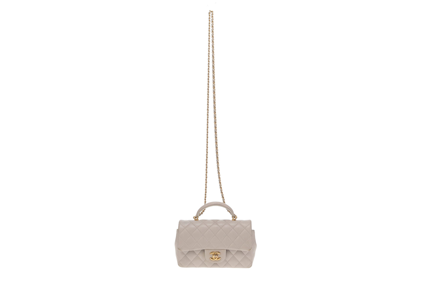 Chanel Grey Lambskin Mini Rectangle with Top Handle