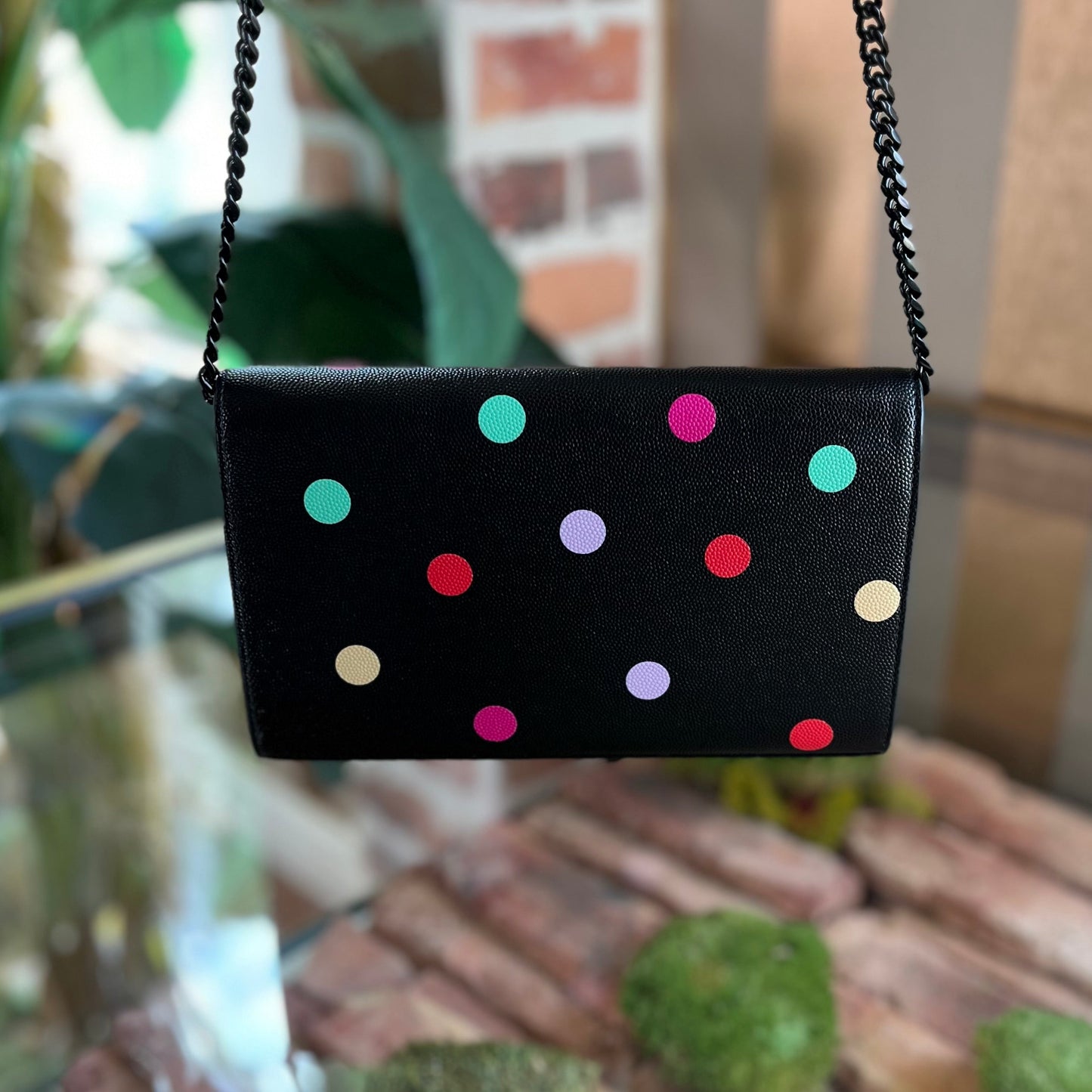 Saint Laurent Black Multicolor Polka Dot Kate