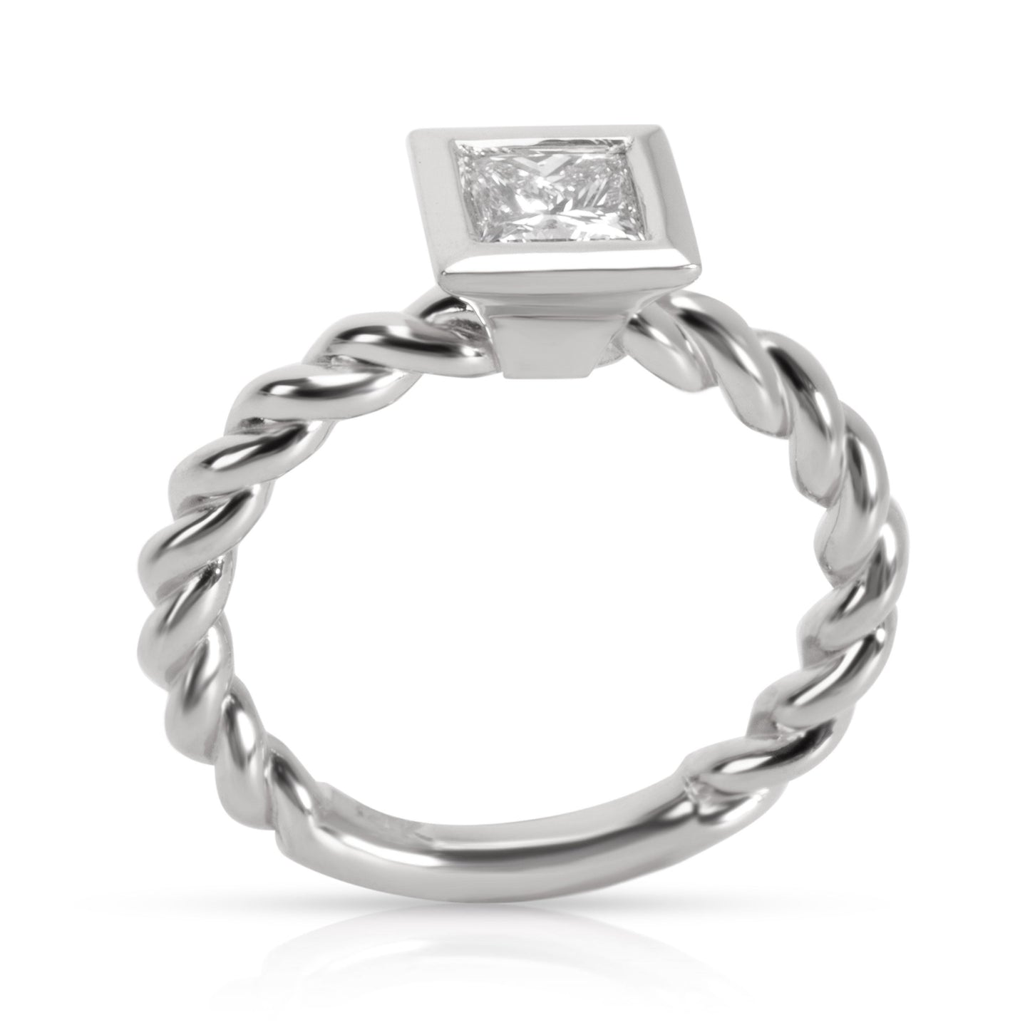 Stackable Twisted Shank Ring, 14K White Gold Princess Cut Diamond J SI2 0.5 Ctw