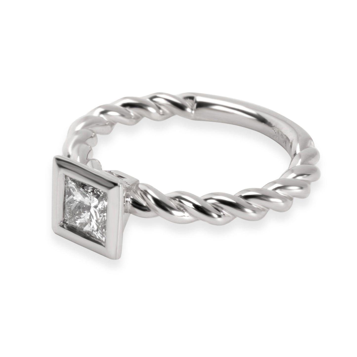 Stackable Twisted Shank Ring, 14K White Gold Princess Cut Diamond J SI2 0.5 Ctw