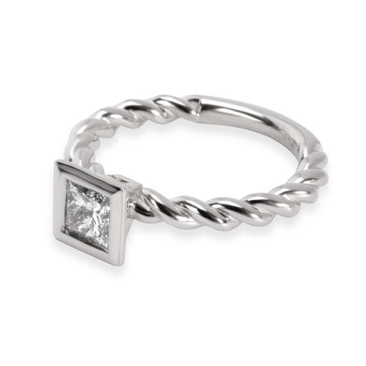 Stackable Twisted Shank Ring, 14K White Gold Princess Cut Diamond J SI2 0.5 Ctw