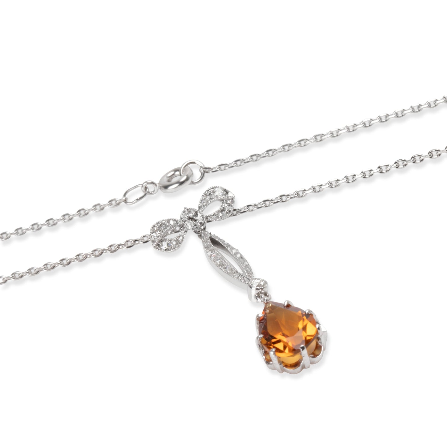 Vintage Citrine & Diamond Necklace in 15K Platinum/White Gold 0.10 CTW