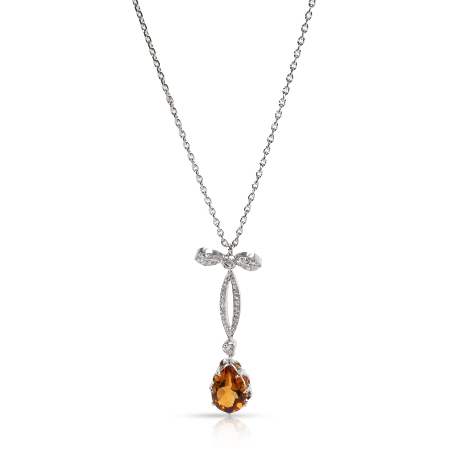 Vintage Citrine & Diamond Necklace in 15K Platinum/White Gold 0.10 CTW