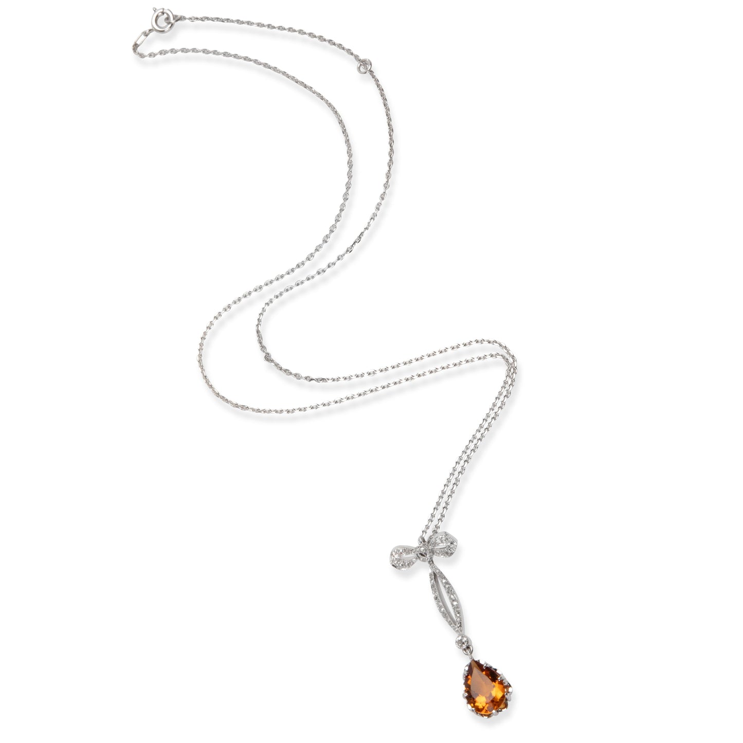 Vintage Citrine & Diamond Necklace in 15K Platinum/White Gold 0.10 CTW