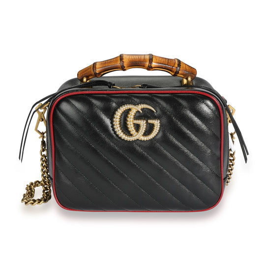 Black Matelassé Leather GG Marmont Bamboo Small Bag