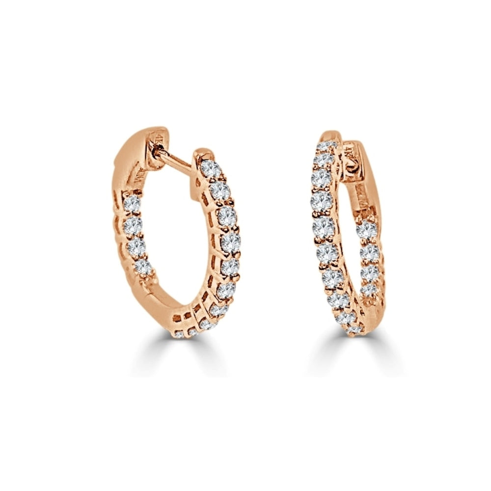 14k Rose Gold & Diamond In & Out Hoop Earrings, 1/2 CTW