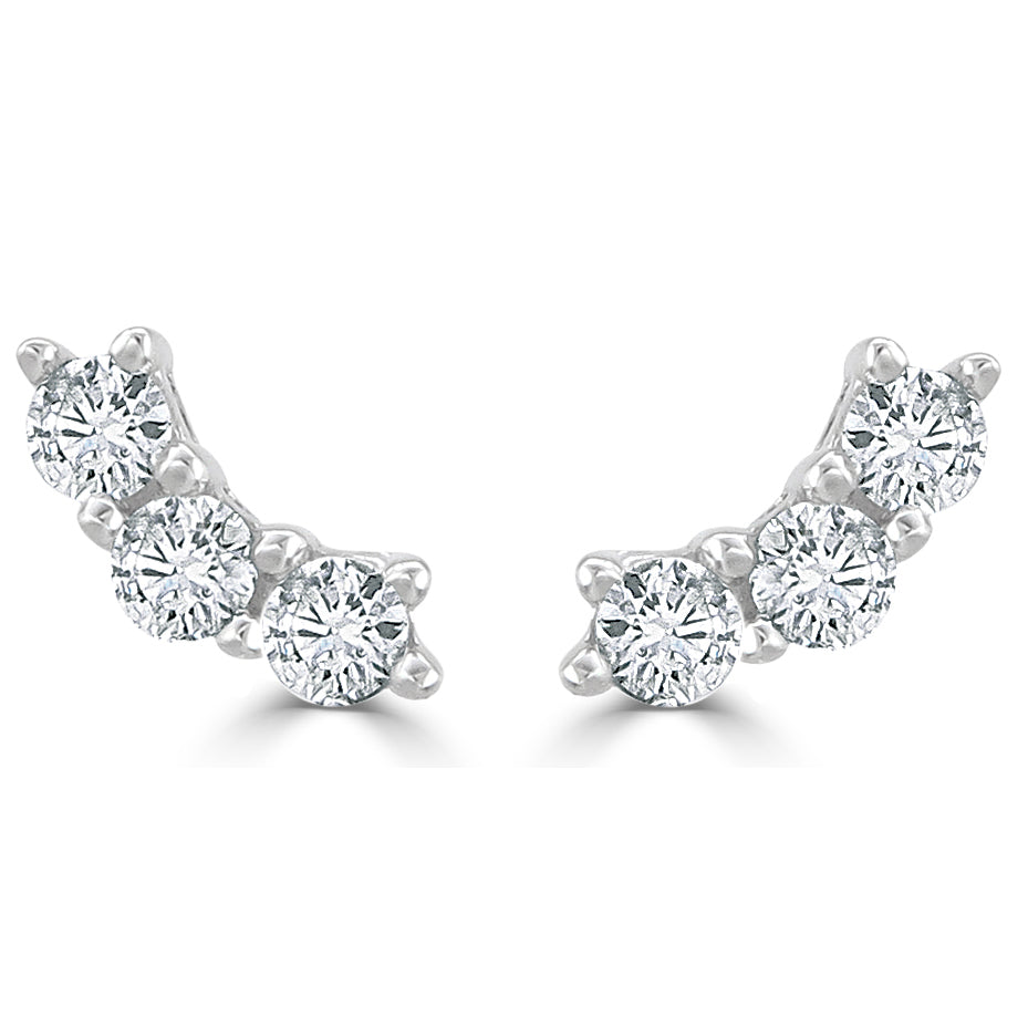 14k White Gold & Diamond Curved Stud Earrings, 1/3 Ctw