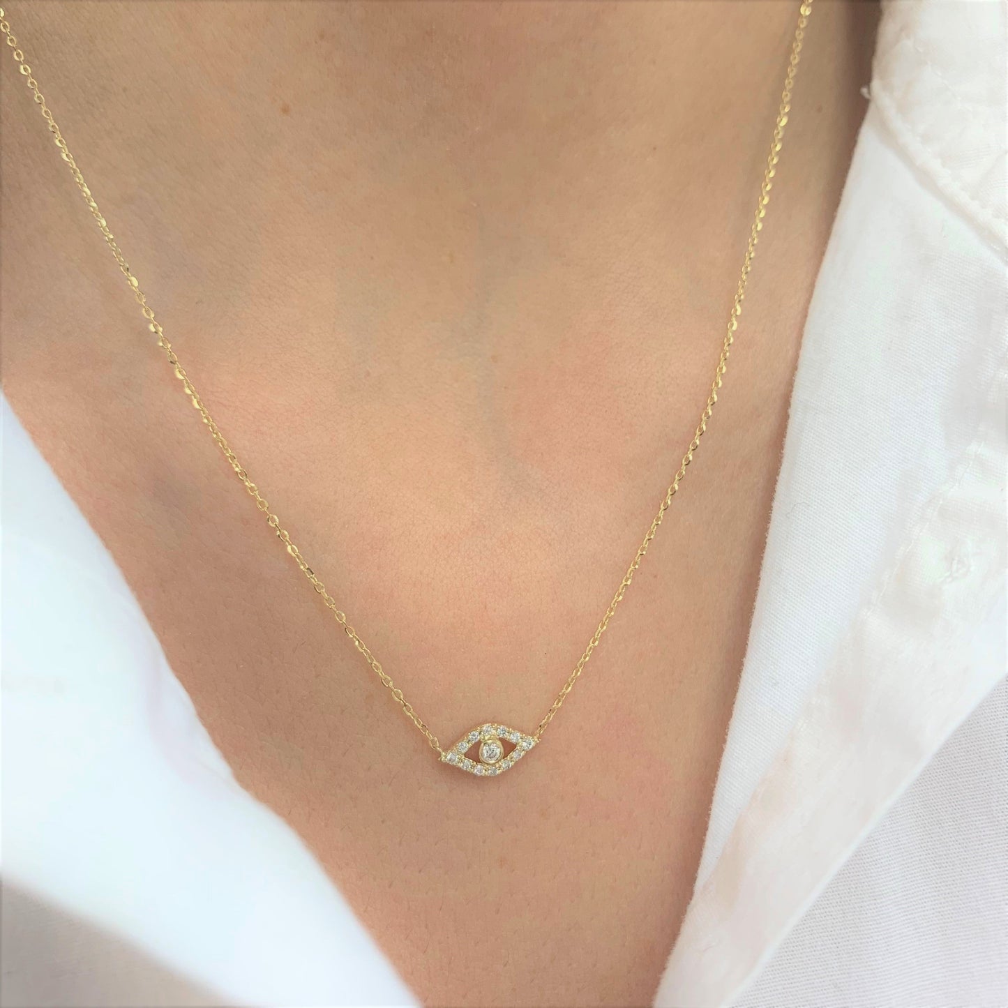 14k Rose Gold & Diamond Evil Eye Necklace