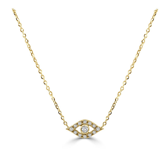 14k Yellow Gold & Diamond Evil Eye Necklace