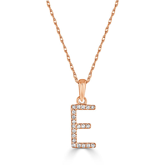 14k White Gold & Diamond Initial Necklace- E