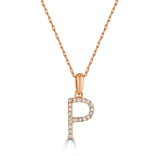 14k White Gold & Diamond Initial Necklace- P