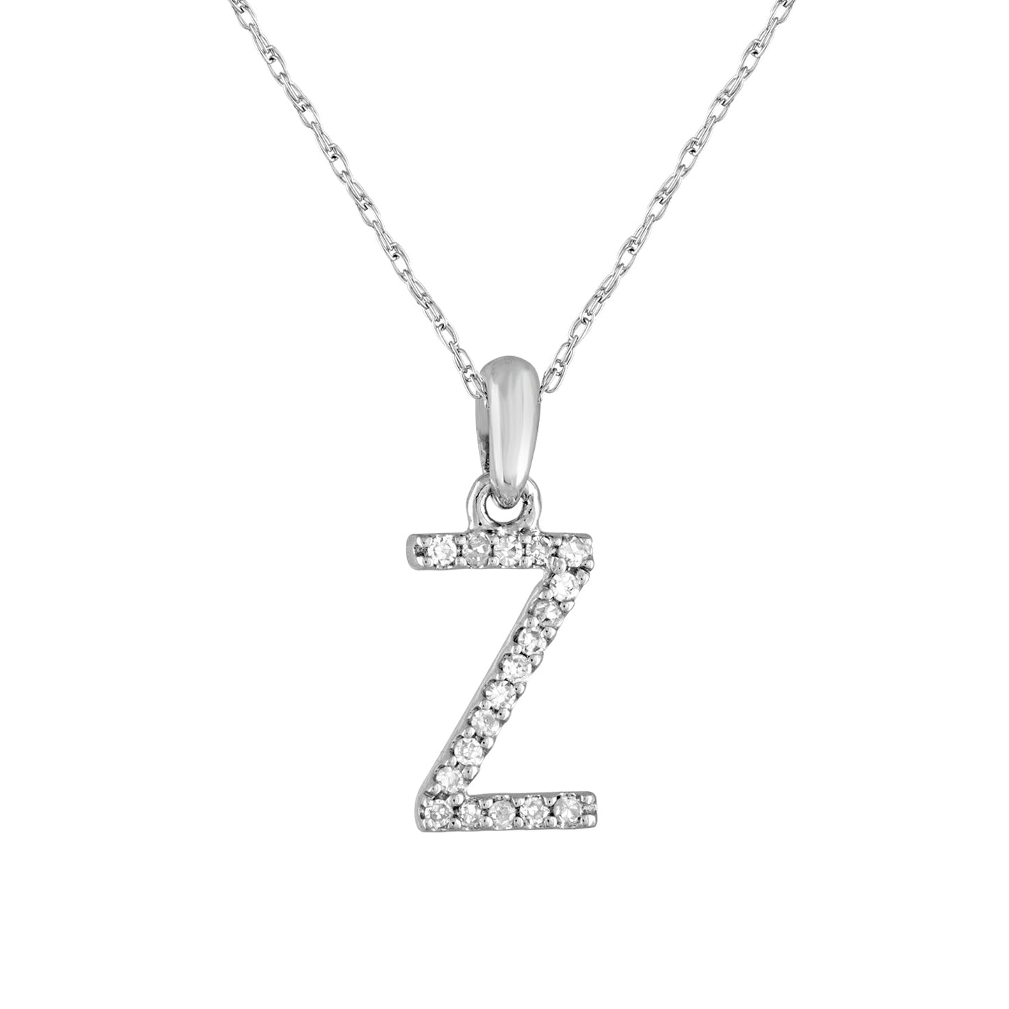 White 14k Gold & Diamond Initial Necklace- Z