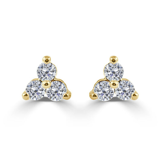 14k Yellow Gold 1/4 Ctw Trio  Diamond Stud Earrings