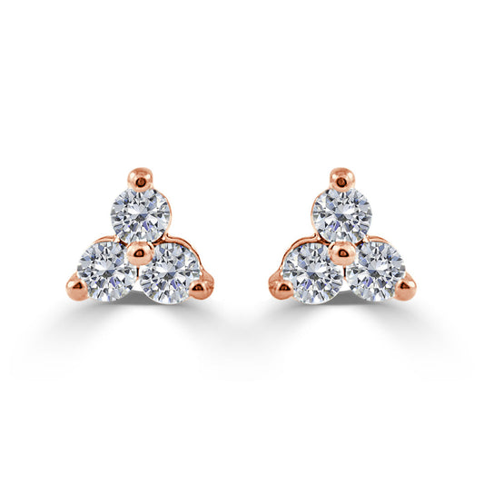 14k Rose Gold 1/4 Ctw Trio Diamond Stud Earrings