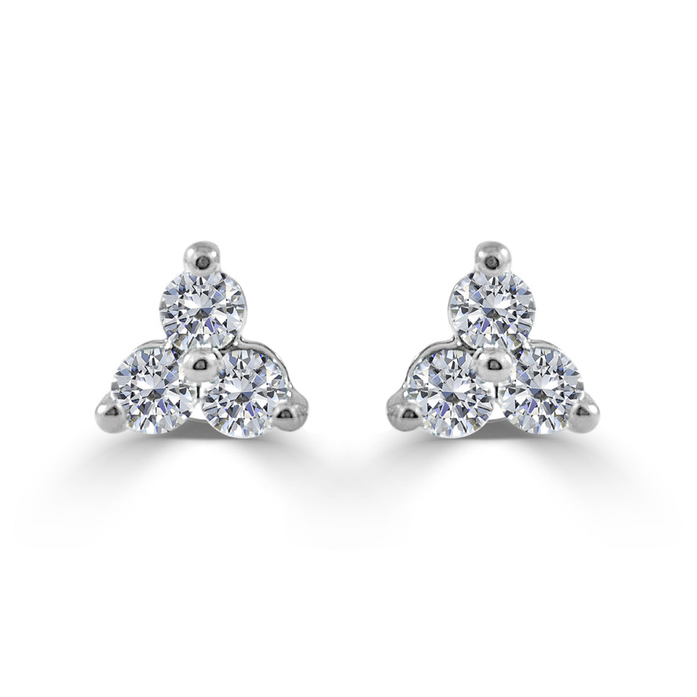 14k White Gold & 1/4 Ctw Diamond Trio Stud Earrings