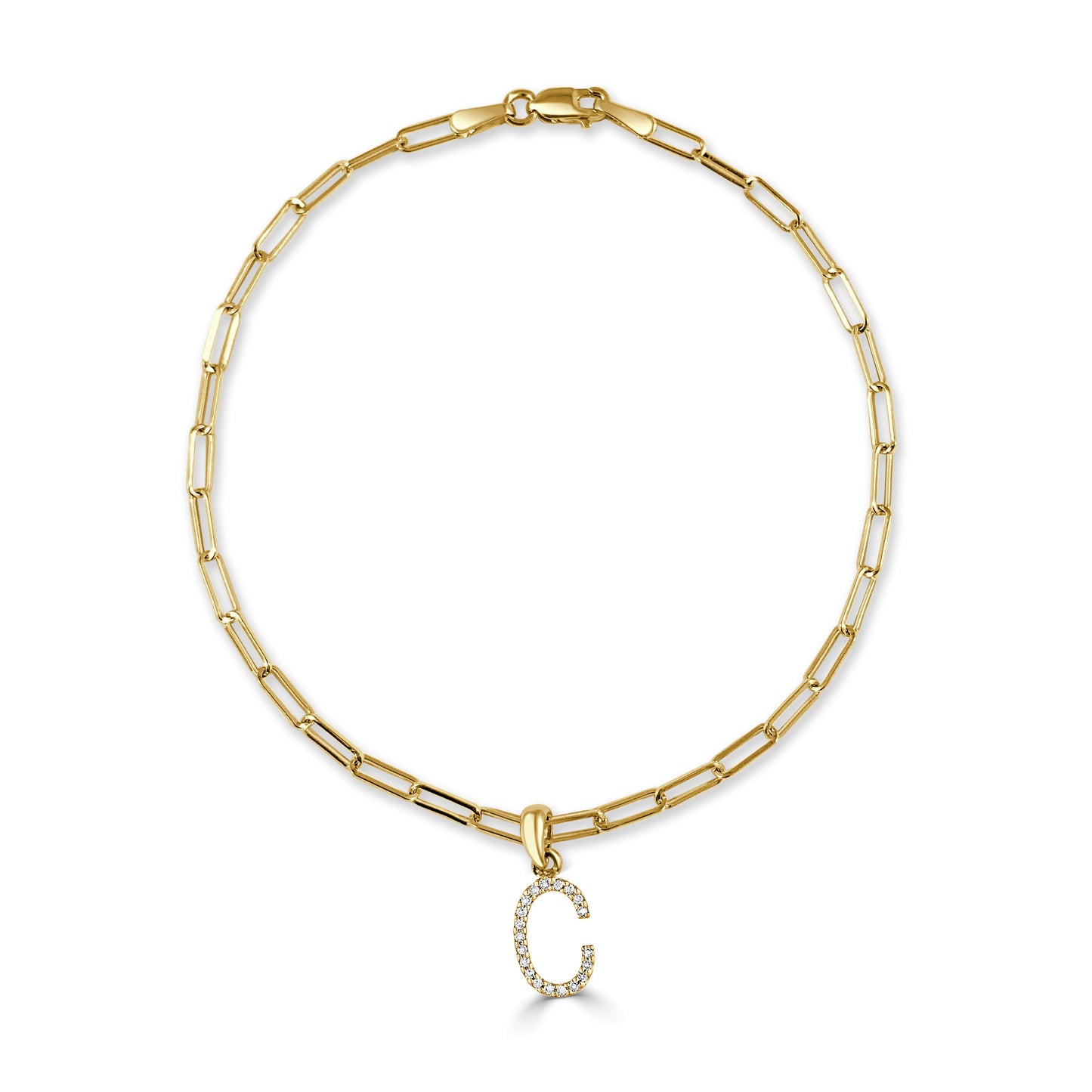 14k Gold & Diamond Initial C Link Bracelet