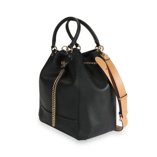 Black Vitello Leather Karligraphy Chain Bucket Bag