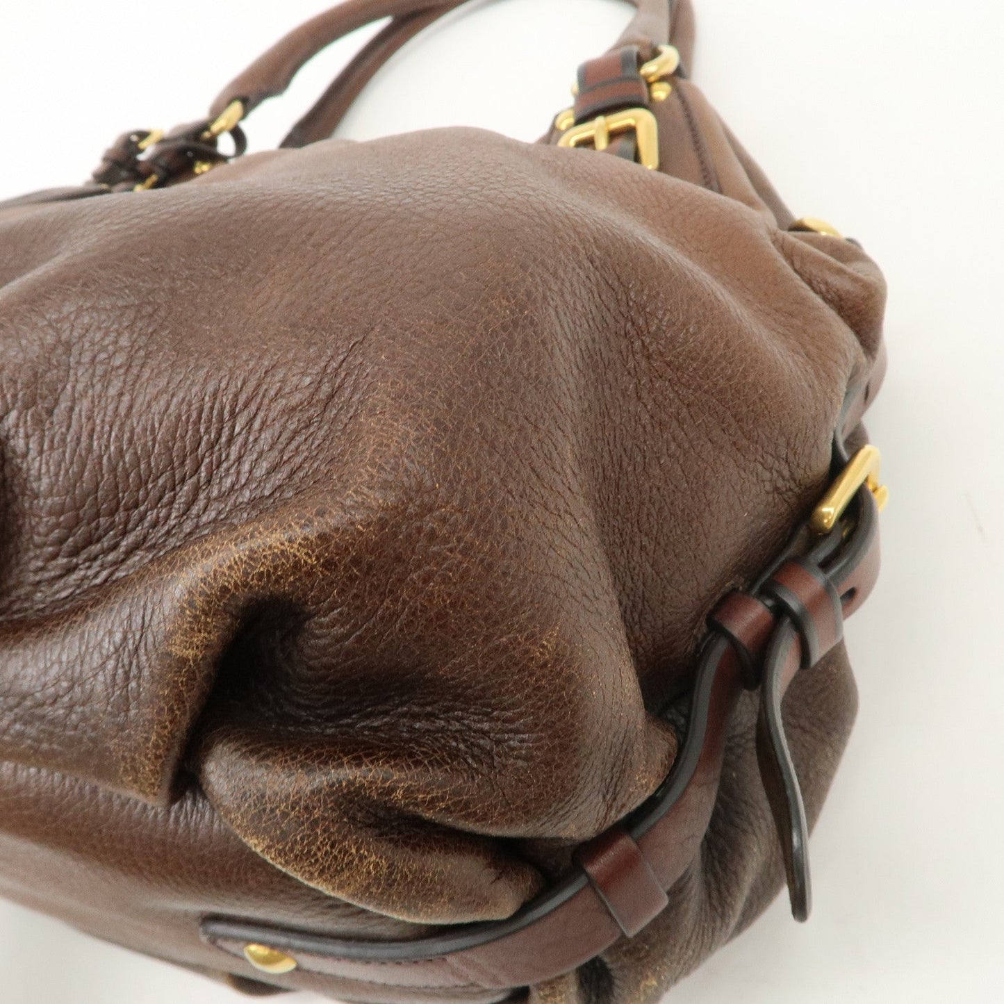 PRADA Leather Shoulder Bag Hand Bag Brown BR4218