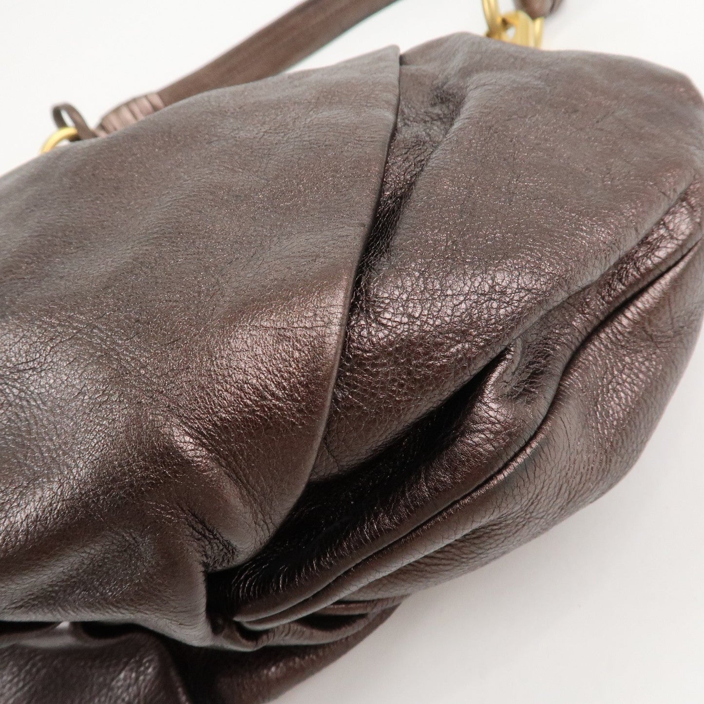 PRADA Logo Leather Shoulder Bag Gradation Metallic Brown