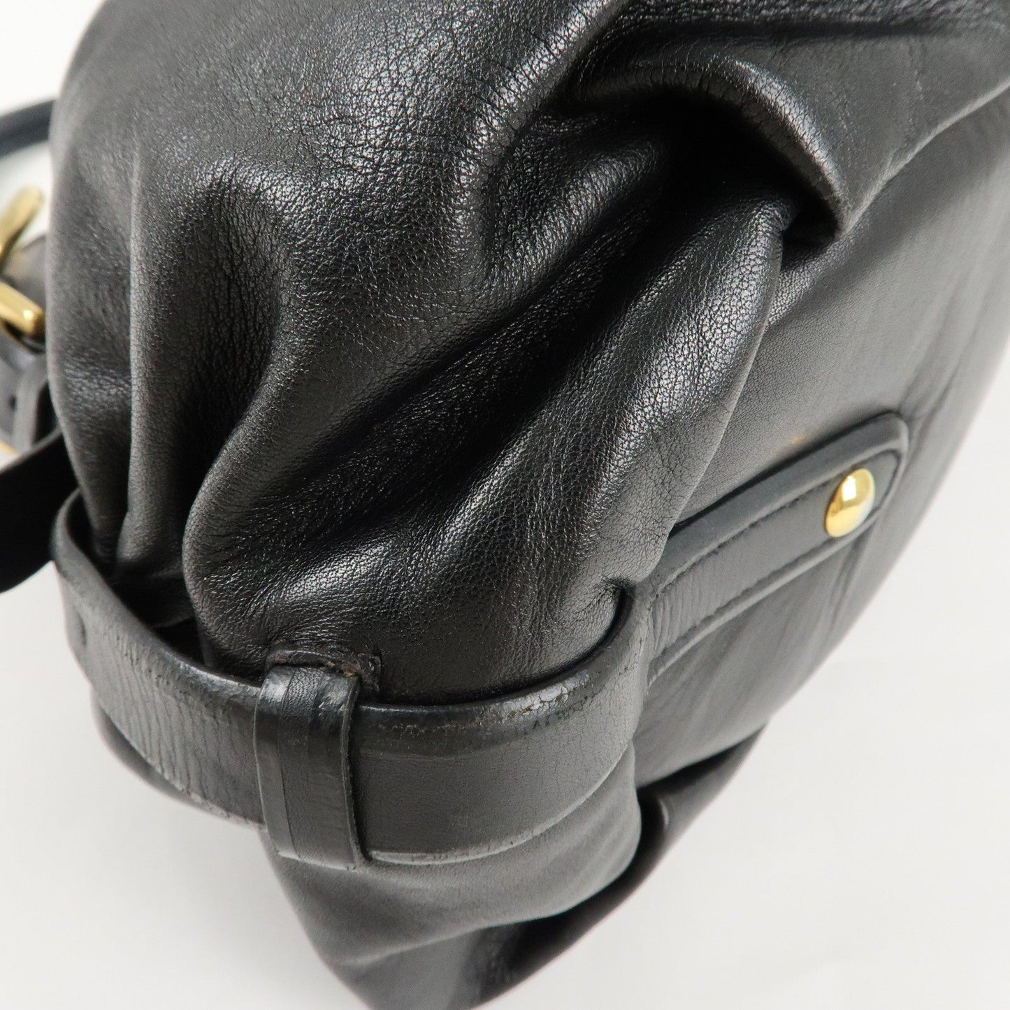 PRADA Leather Shoulder Bag Hand Bag Black Gold Hardware