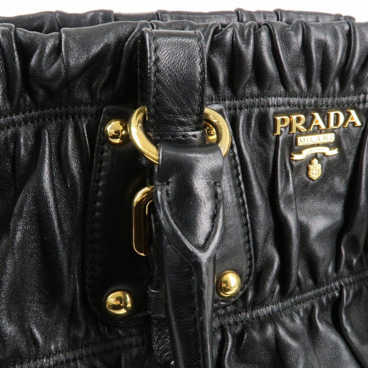 PRADA Leather 2way Bag Hand bag Black Gold Hardware