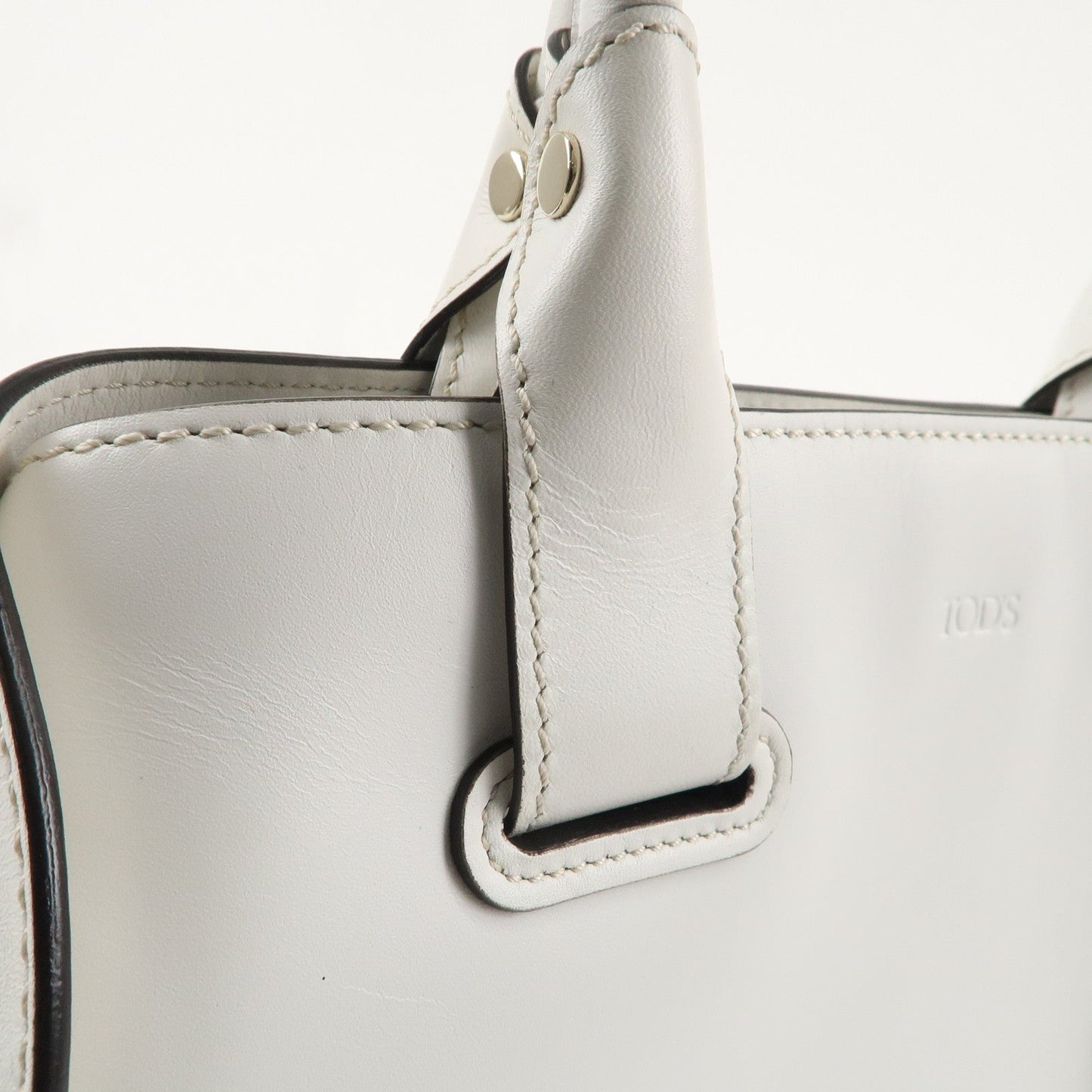 TOD'S Leather Cape Bag Hand Shoulder Bag White Gold Hardware