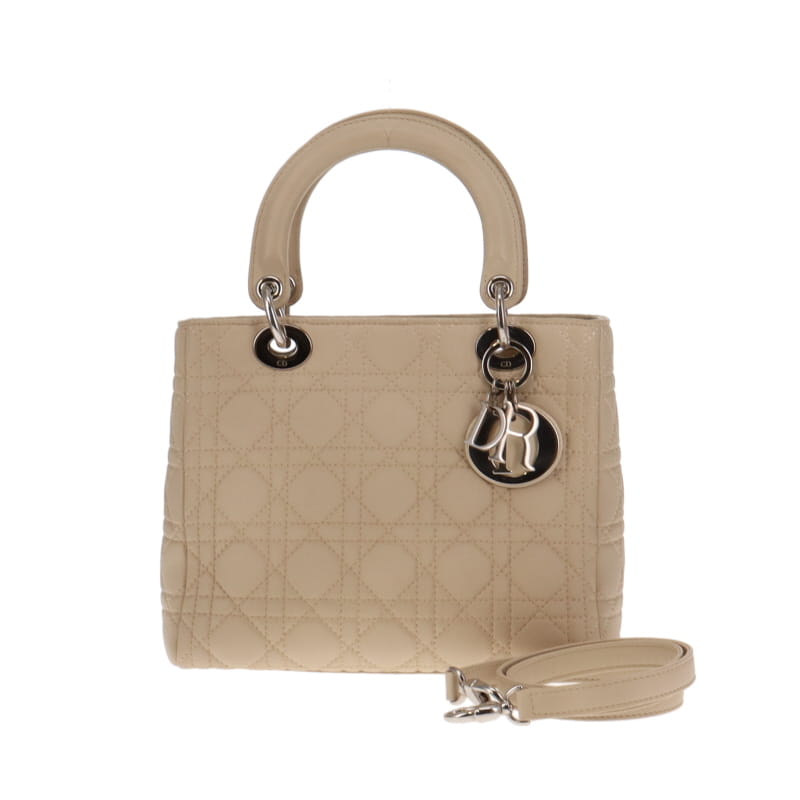 Dior Beige Cannage Calfskin Medium Lady Dior With Strap 2007