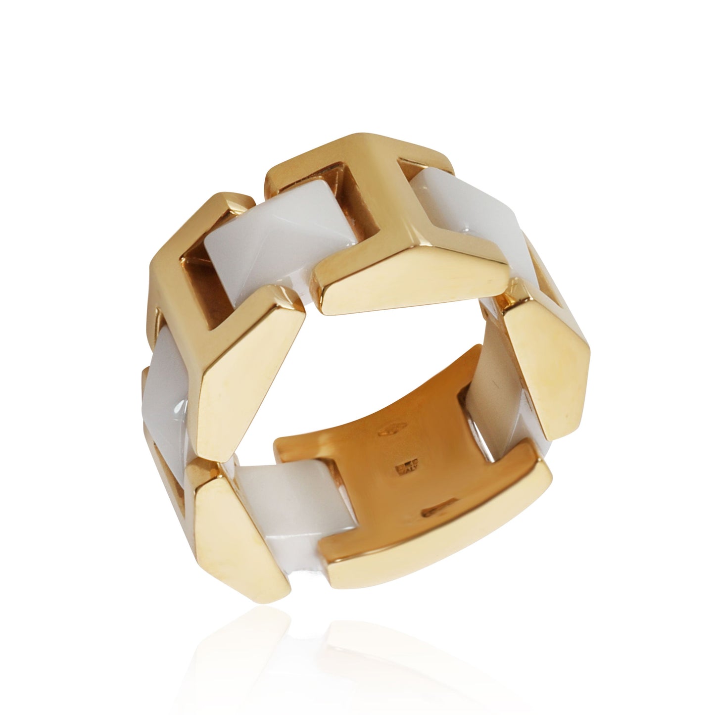 White Ceramic Pyramids Flexible Ring in 18K Yellow Gold