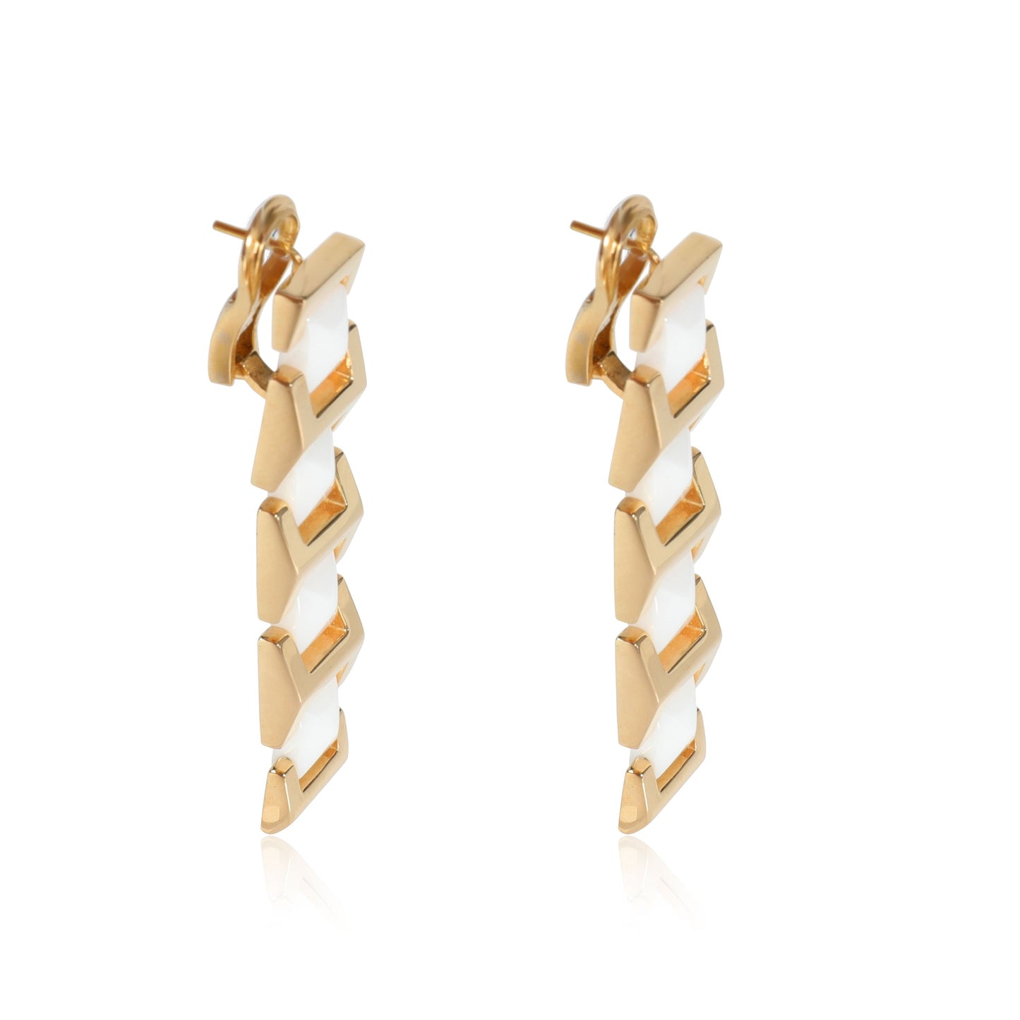 White Ceramic Pyramid Drop  Earrings in 18K Yellow Gold